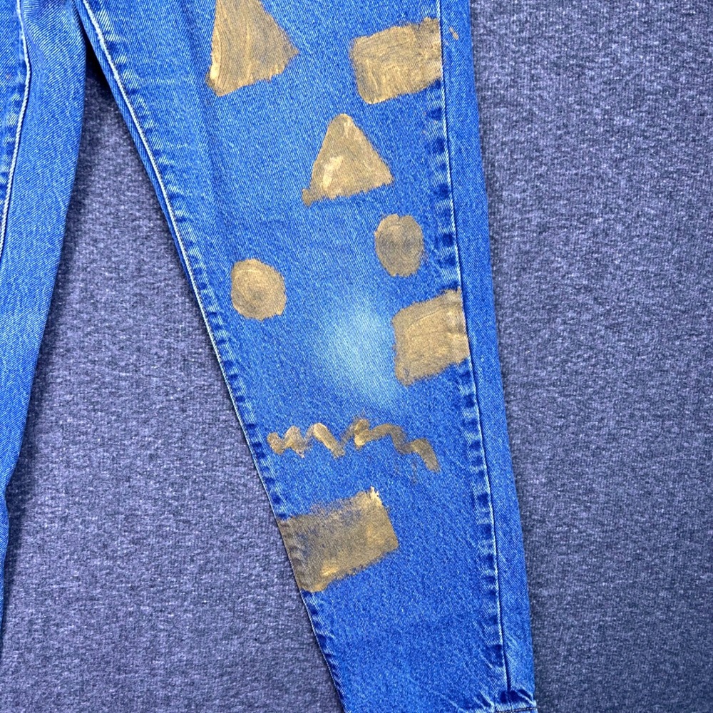 VTG 90s Levis 505 Jeans Womens 15 Blue High Rise Painted Tapered USA Made Grunge - Picture 11 of 16